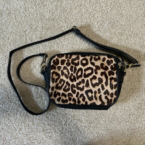 Margot Leopard Calf Hair and Black Leather Crossbody - Picture 1 of 6